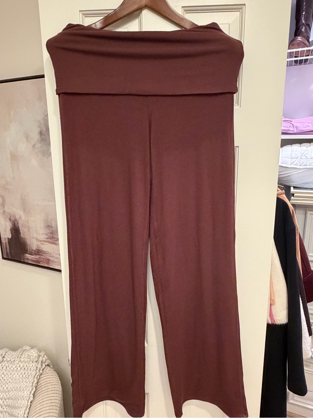 naked wardrobe Fold-Over Waist Wide-Leg Pants — Chocolate Brown